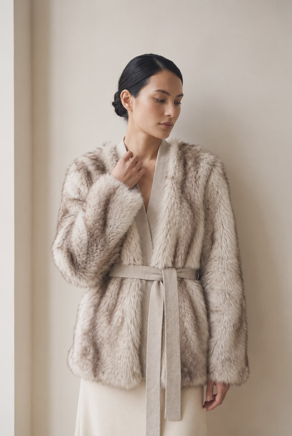 FRI Fur Belted Cardigan