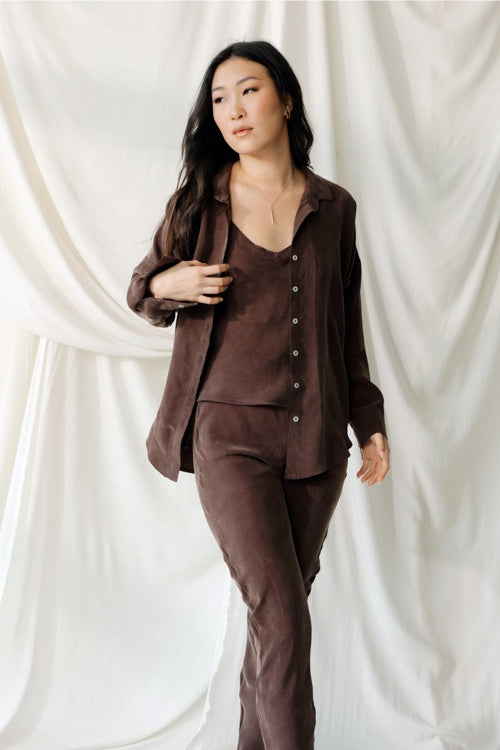 NAT Brown Long Sleeve Button Down Top