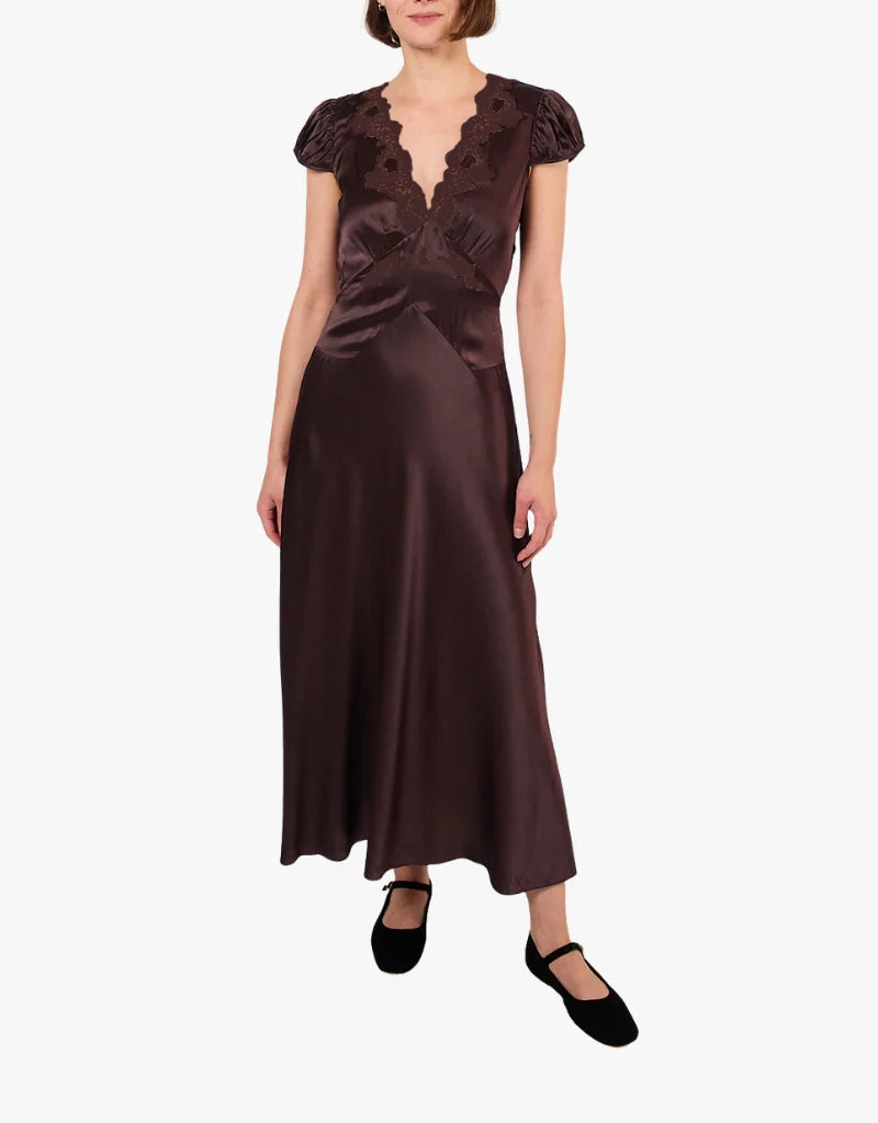 DOE Satin V Neck Midi Dress