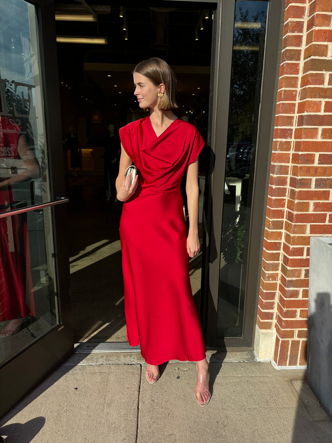 DEL Red Satin Long Dress