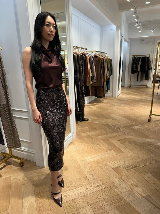 VER Dark Sequin Midi Skirt
