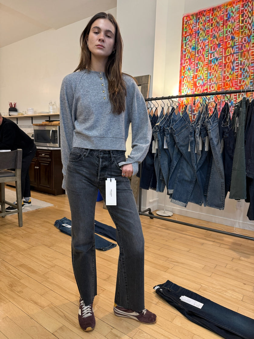 MOU Black Mid Rise Flare Jean