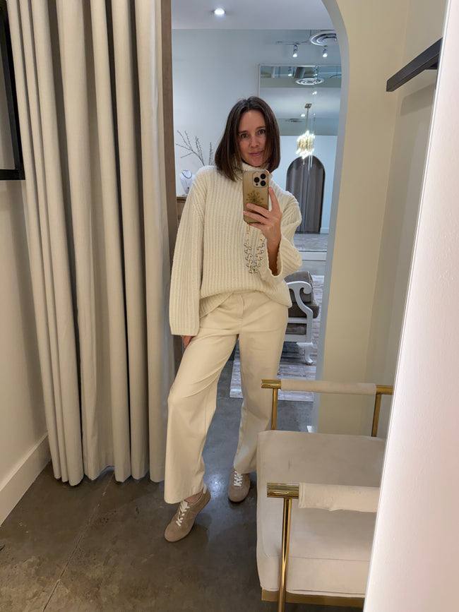 MN Cream Faux Leather Pants