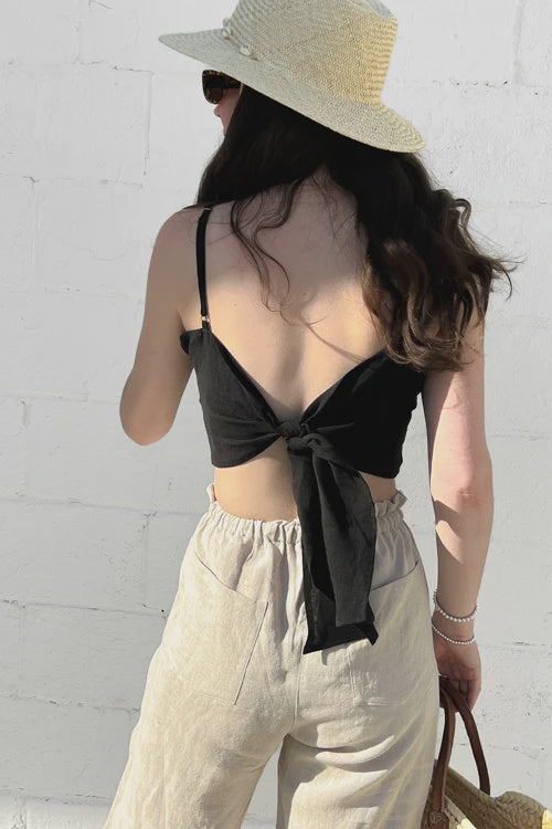 NAT Linen Black Tie Back Tank