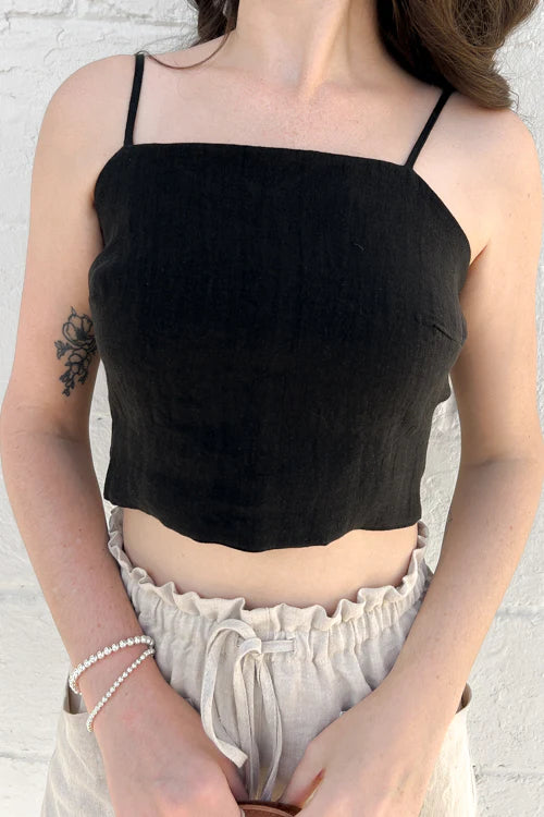 NAT Linen Black Tie Back Tank