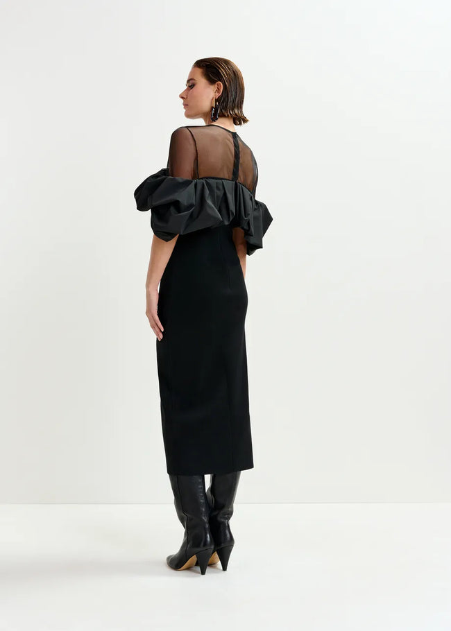 ESS Sheer Shoulder Ruffle Dress