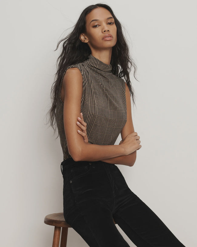 VER Houndstooth Mock Sleeveless Top