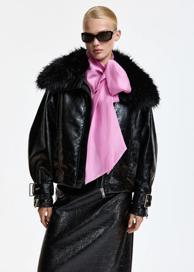 ESS Faux Leather Bomber Jacket