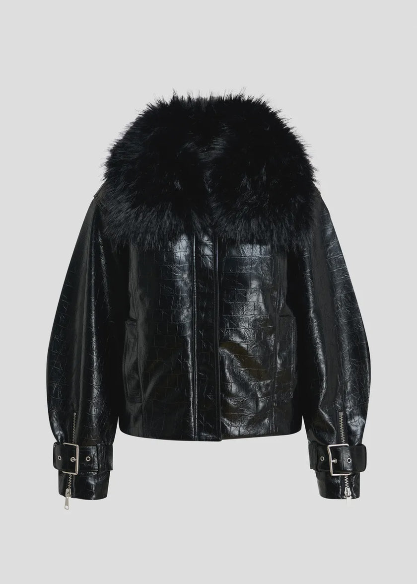 ESS Faux Leather Bomber Jacket