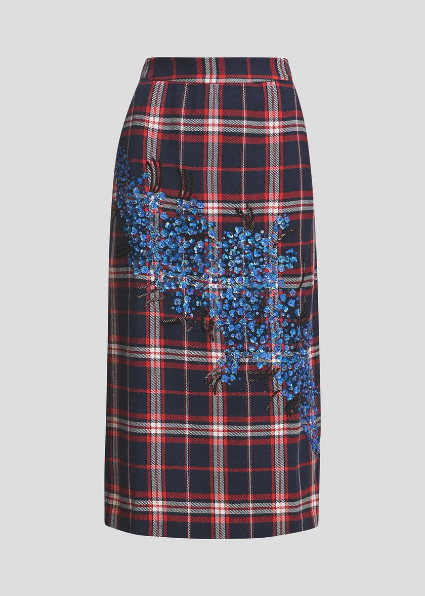ESS Plaid Embellished Midi Skirt