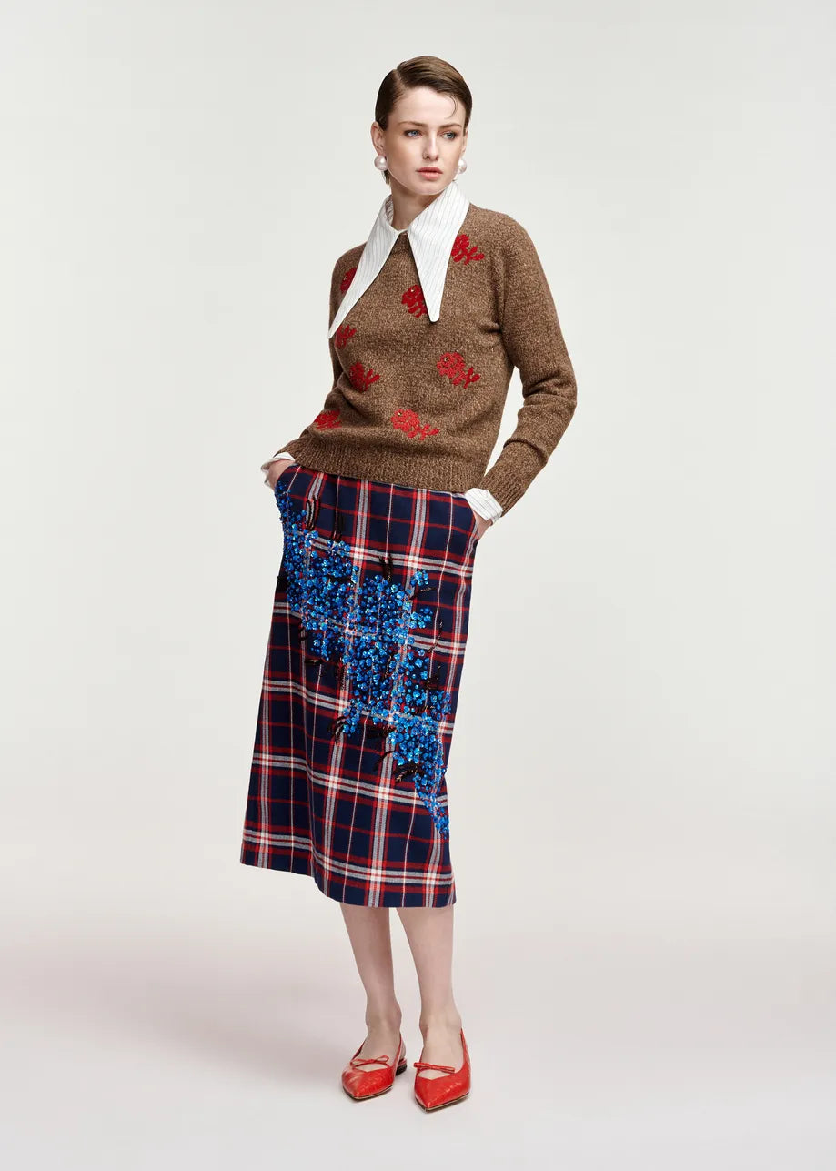 ESS Plaid Embellished Midi Skirt