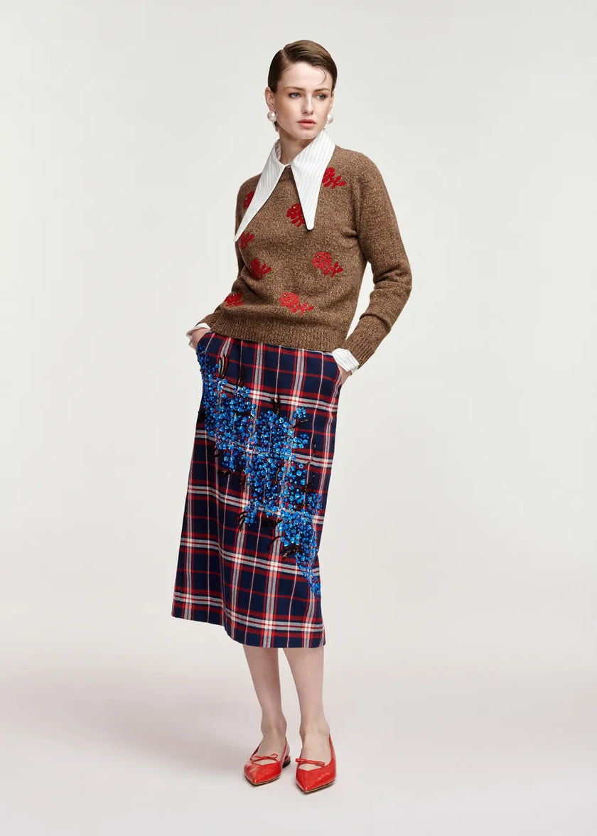 ESS Plaid Embellished Midi Skirt