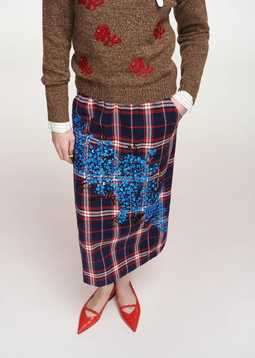 ESS Plaid Embellished Midi Skirt