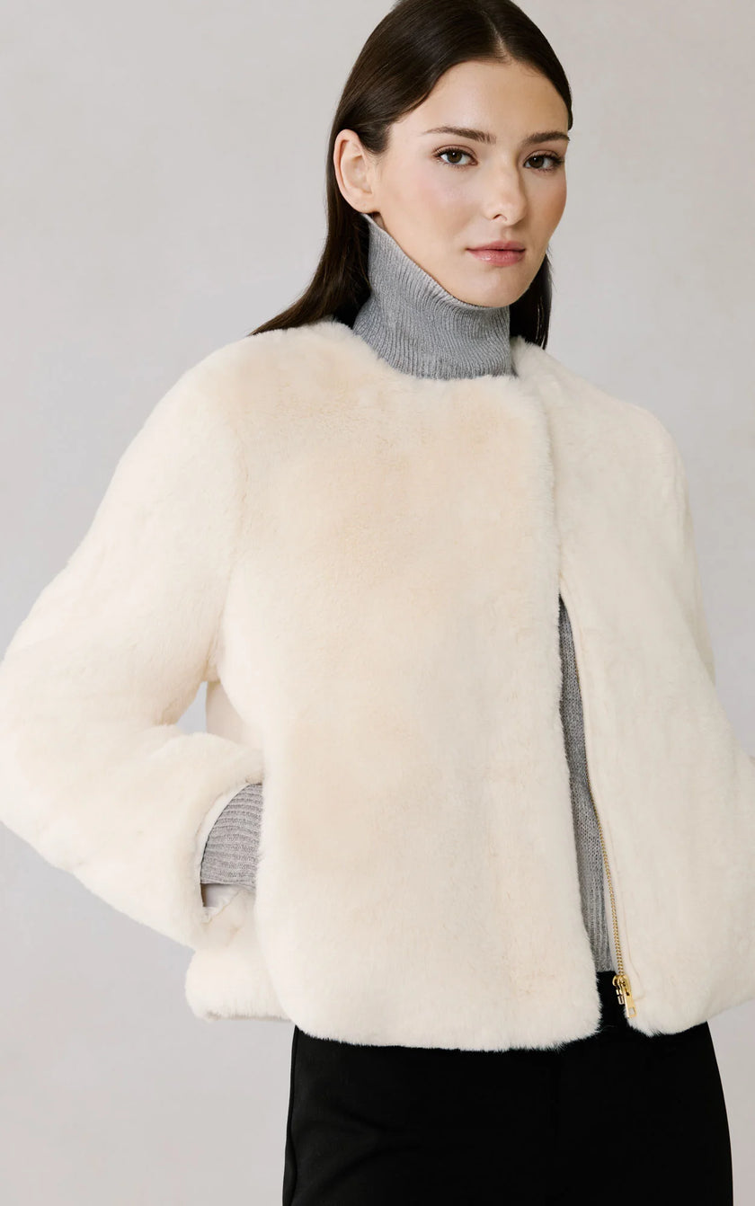 SOK Cream Furry Jacket with Scarf