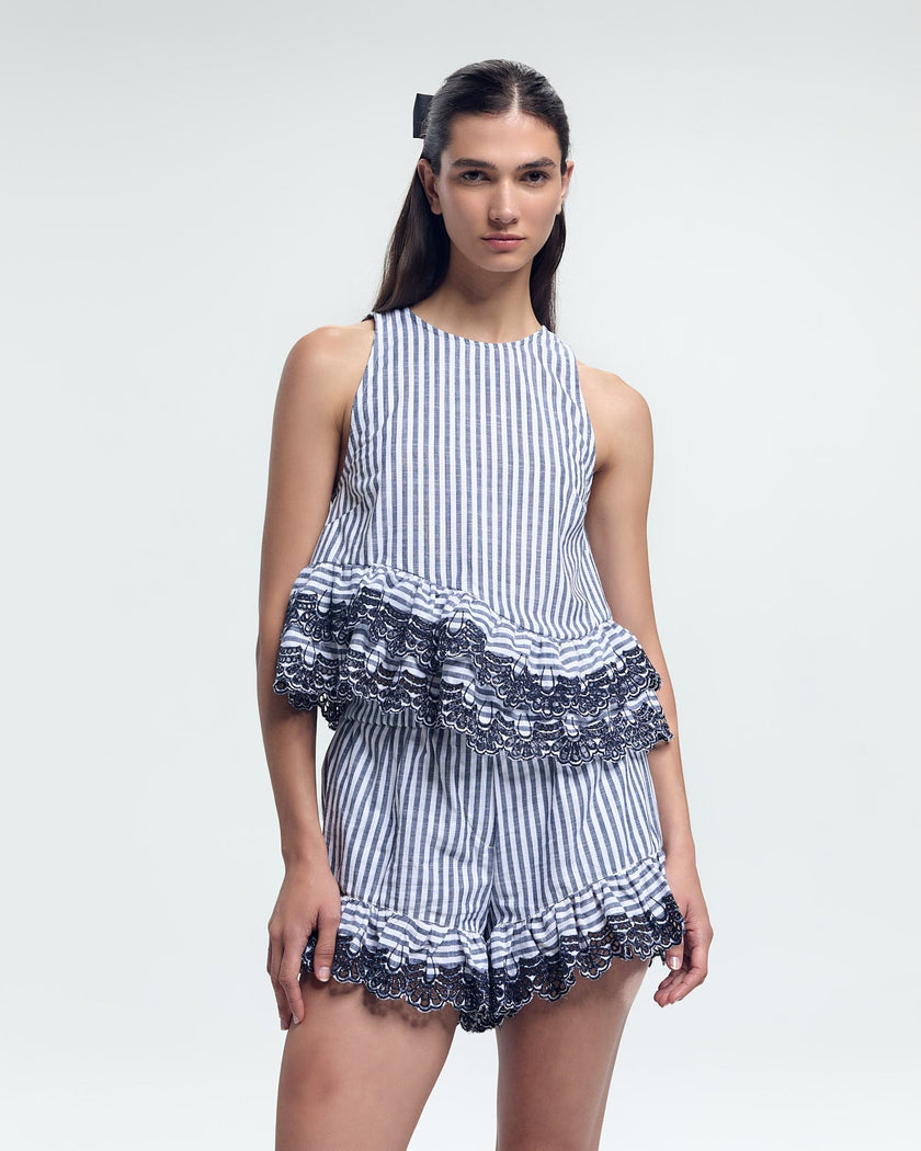 KV Stripe Embroidered Trim Shorts