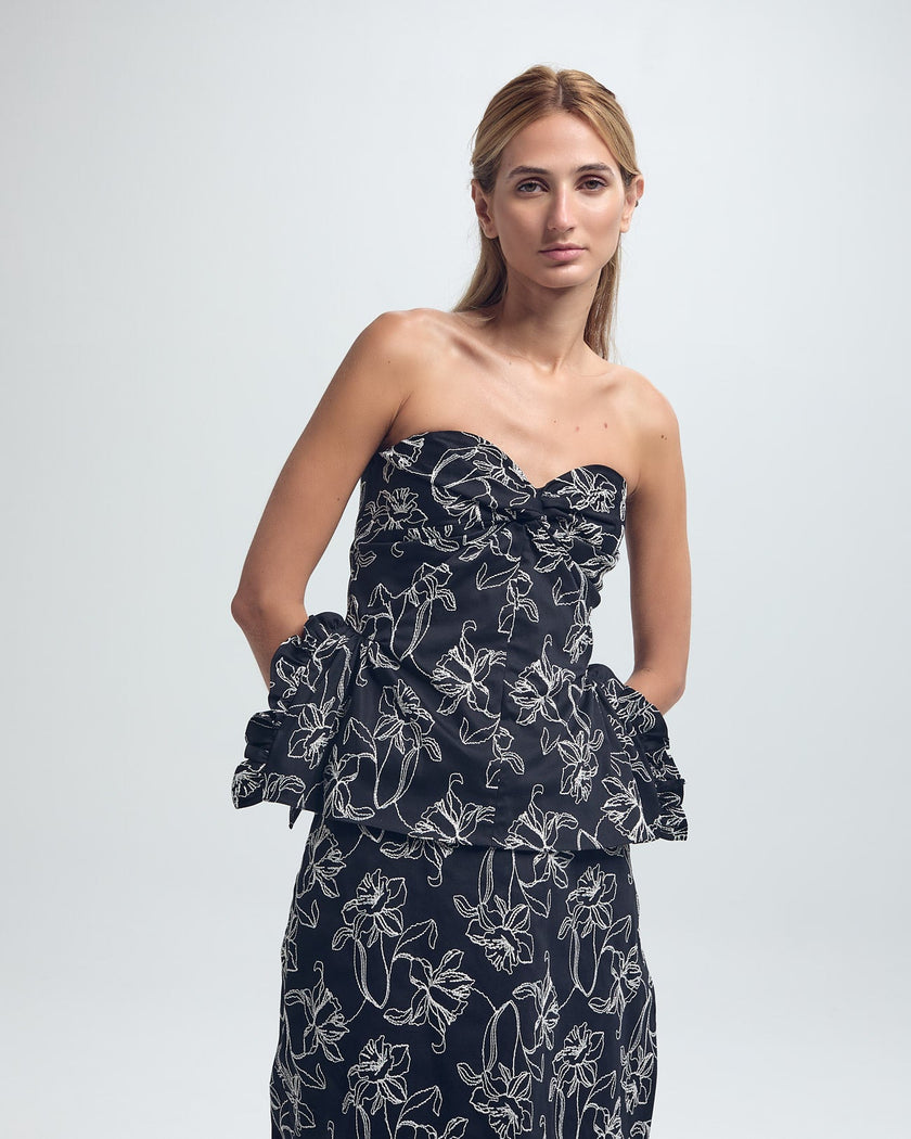 KV Embroidered Peplum Strapless Top