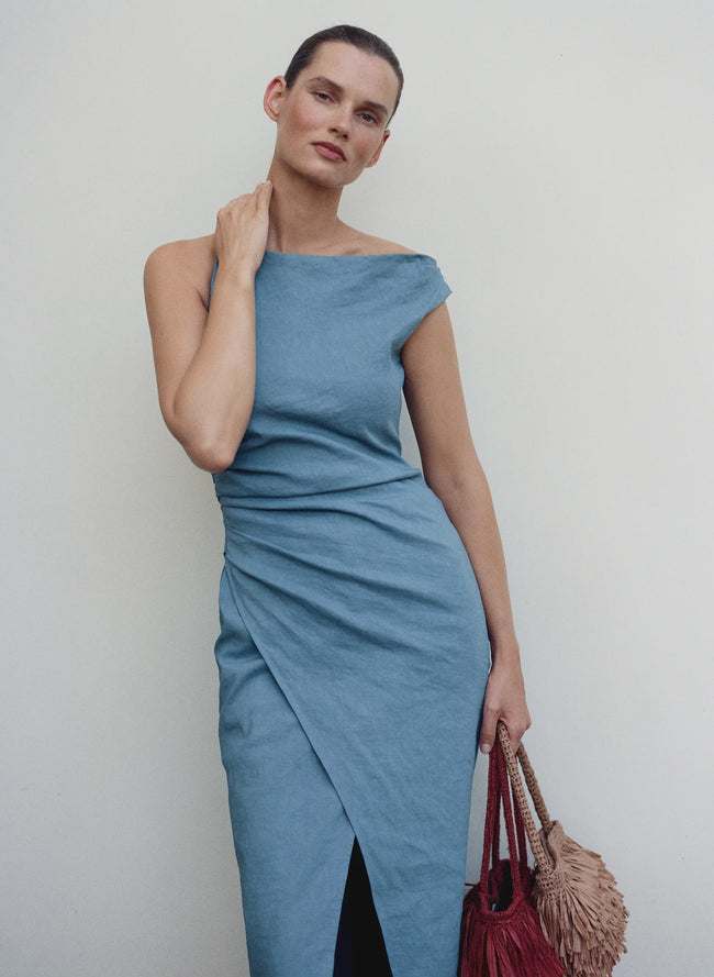 ALC Linen Off Shoulder Midi Dress