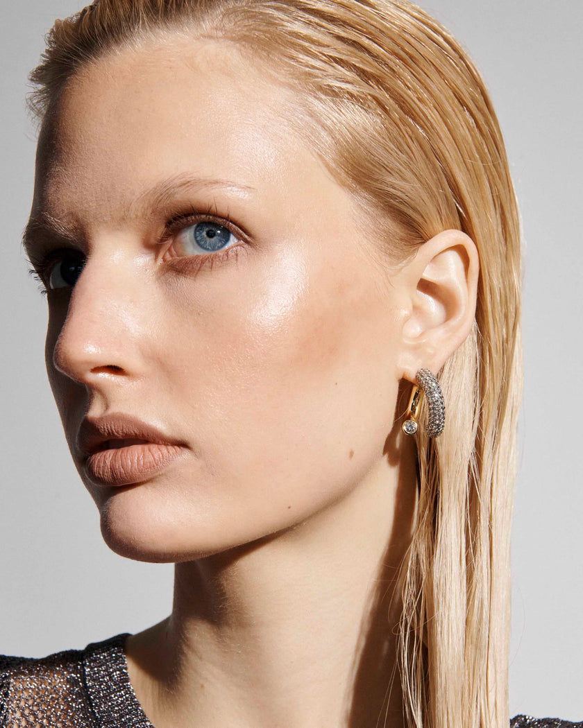 DEM Half Pave Half Gold Hoop