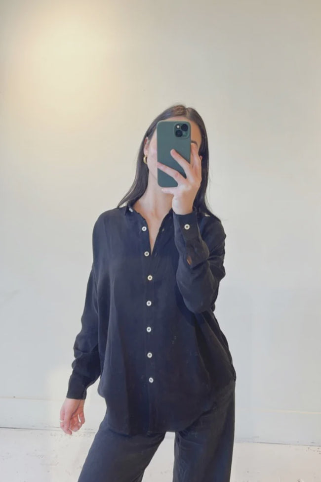 NAT Navy Long Sleeve Button Down Shirt