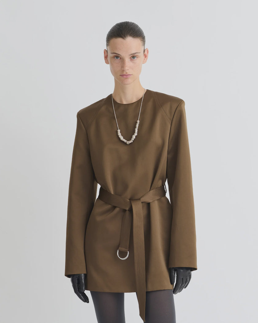 NAN Satin Structured Belted Dress