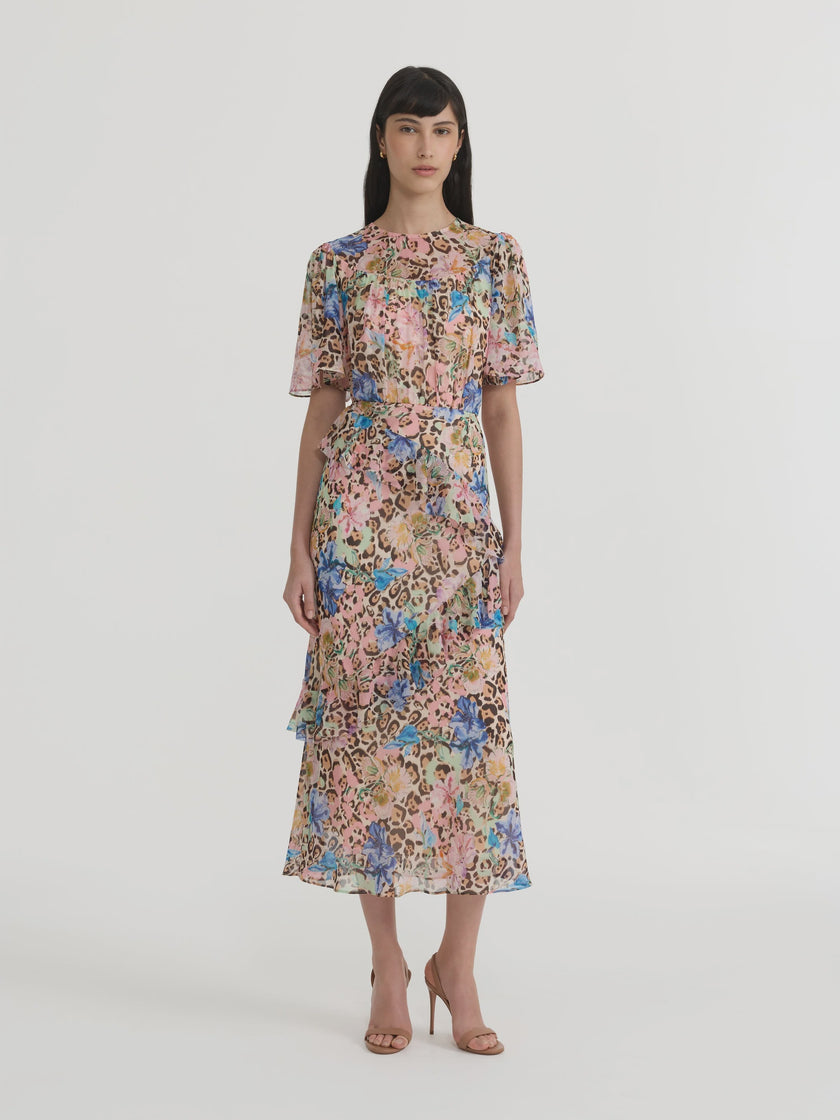 SAL Floral Cheetah Midi Dress