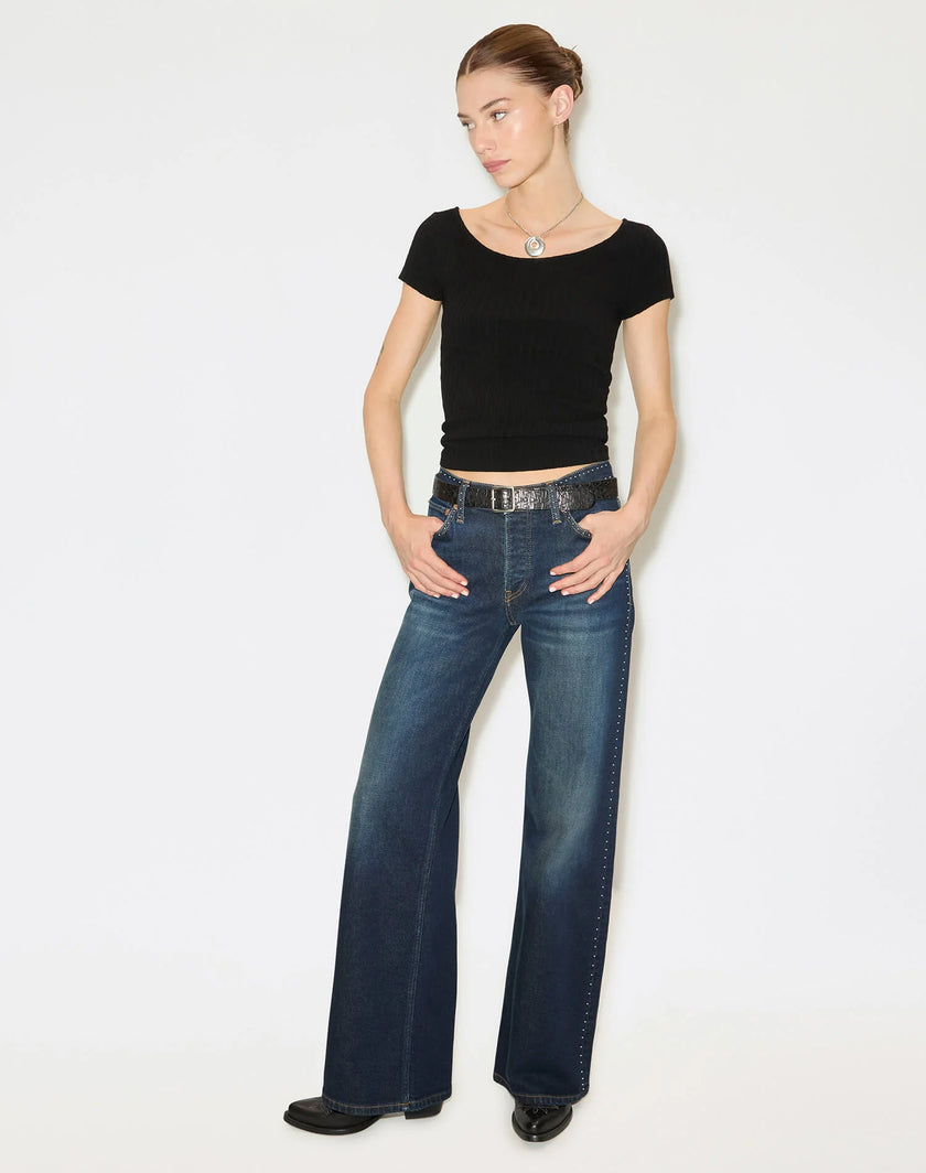 RED Wide Neck Ribbed Tee