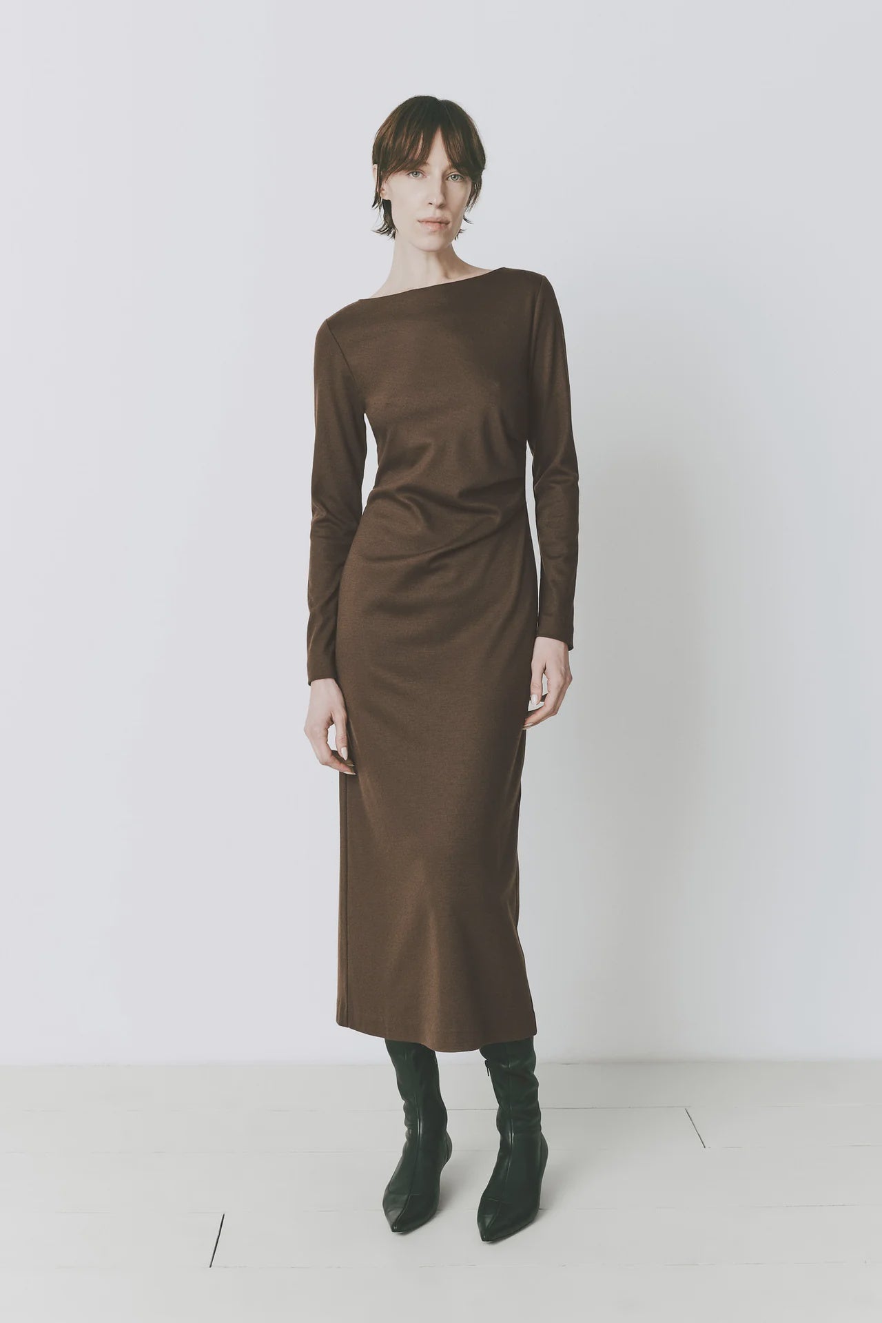 SR Brown Fitted Midi Dress