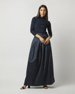 AM Navy Silk Pleated Skirt