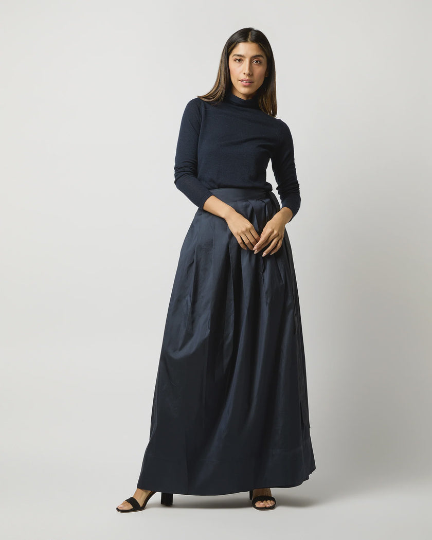 AM Navy Silk Pleated Skirt