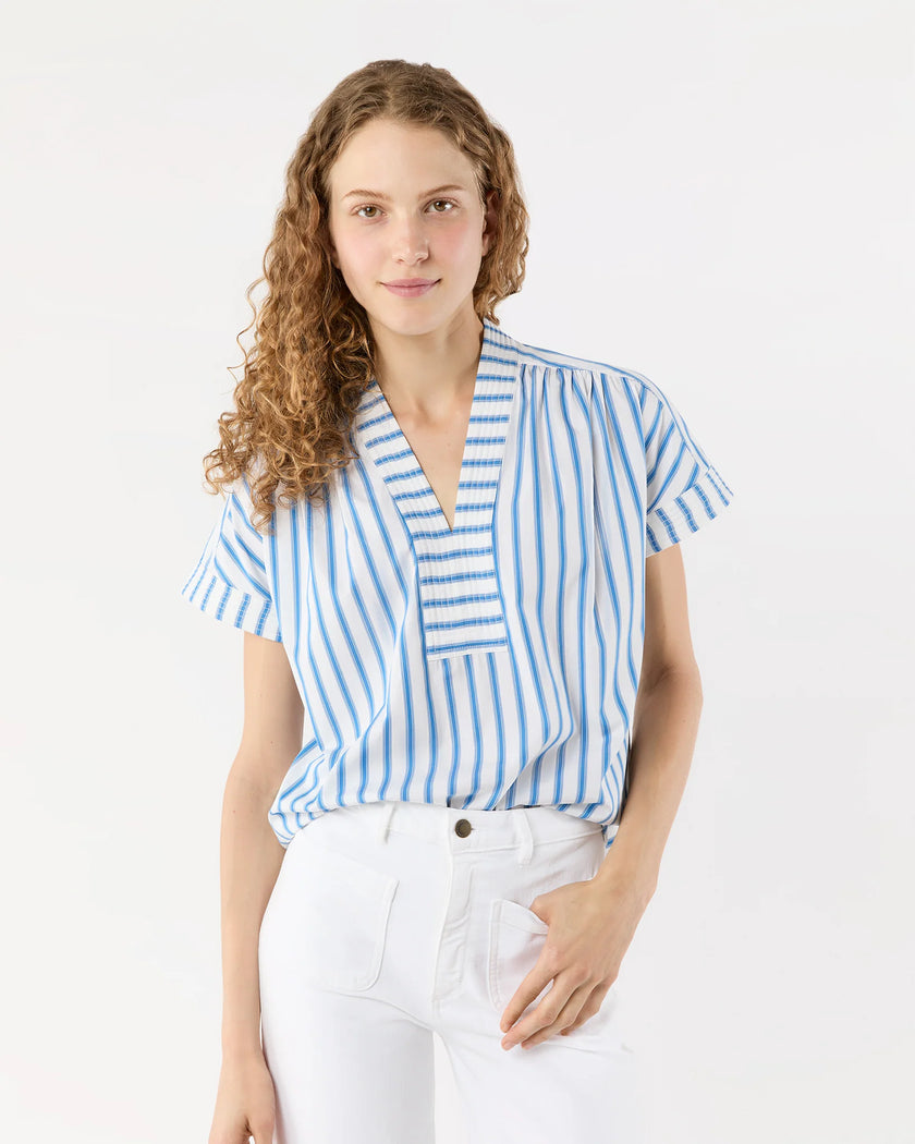AM Blue White Stripe Top