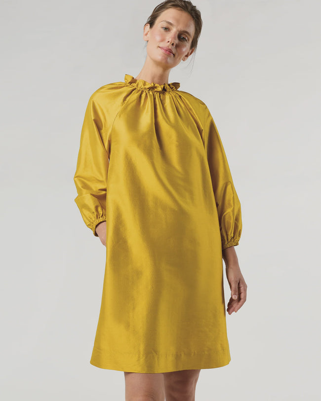 AM Ruffle Neck Mustard Dress