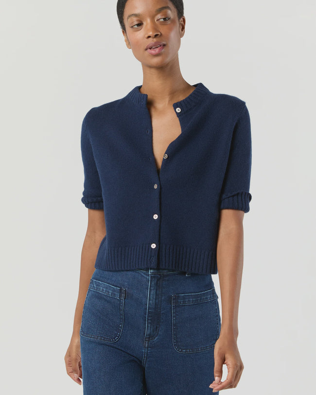 AM Navy Short Sleeve Cardigan