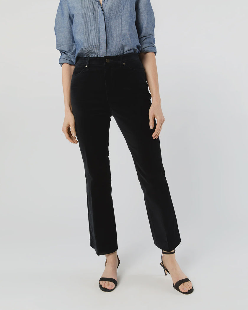AM Black Crop Flare Velvet Pants