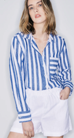 MN Linen Navy Stripe Shirt