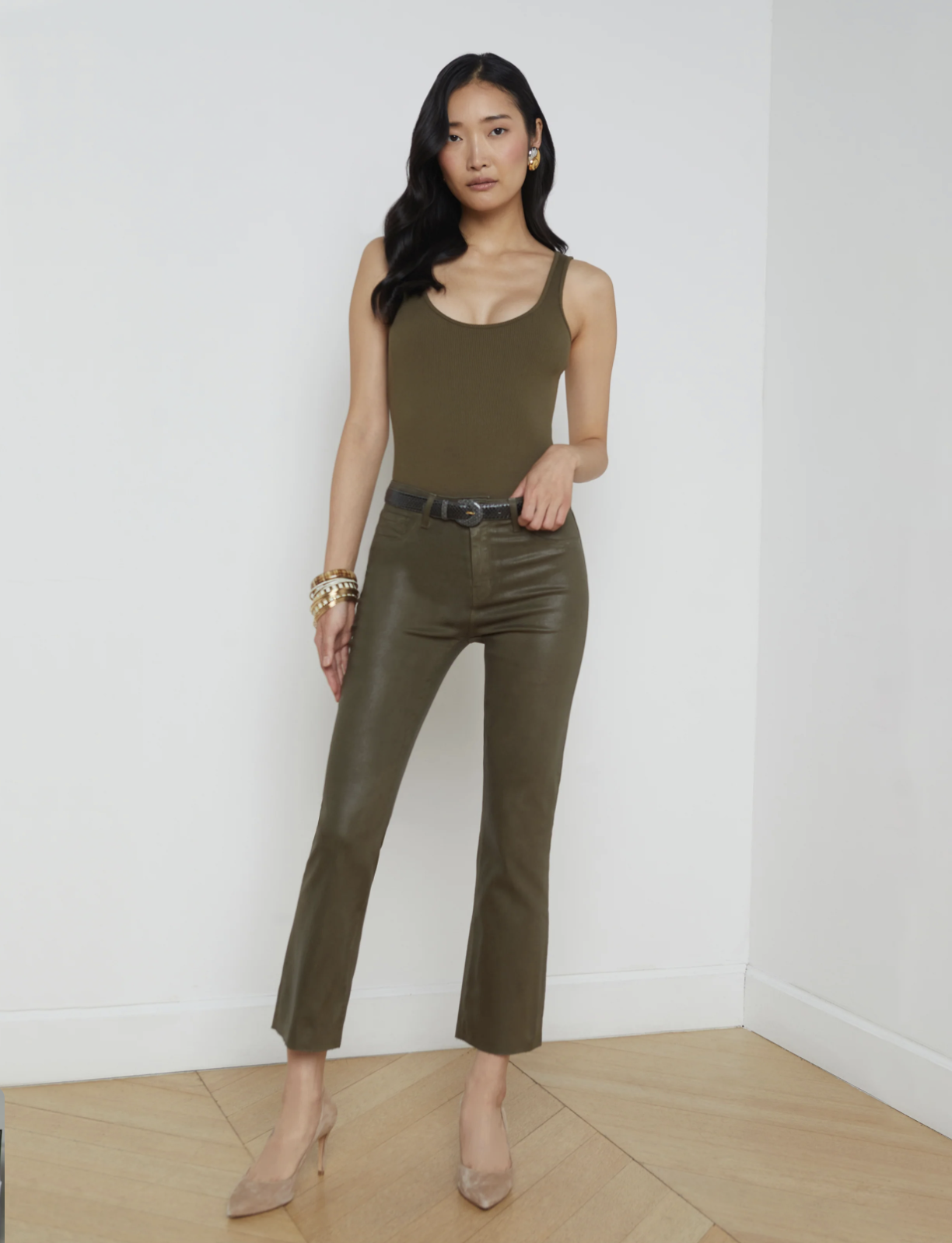 LA H/R Crop Flare Coated Pant