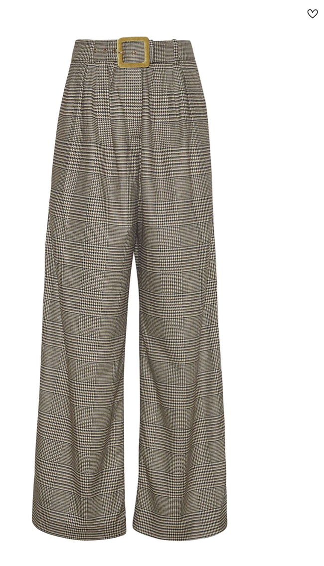 CC Wide-Legged, Pleated Plaid Trousers