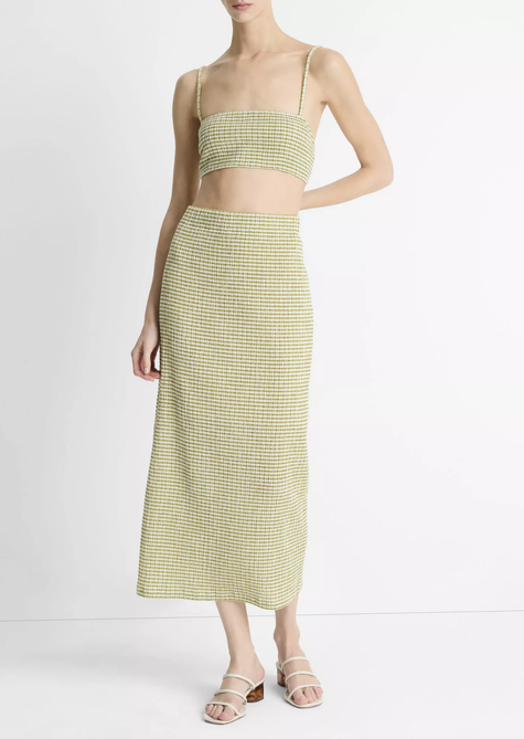 VIN Gingham Smocked Midi Skirt