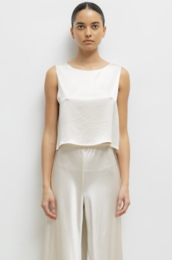 LES Sleeveless Satin Crew Tank