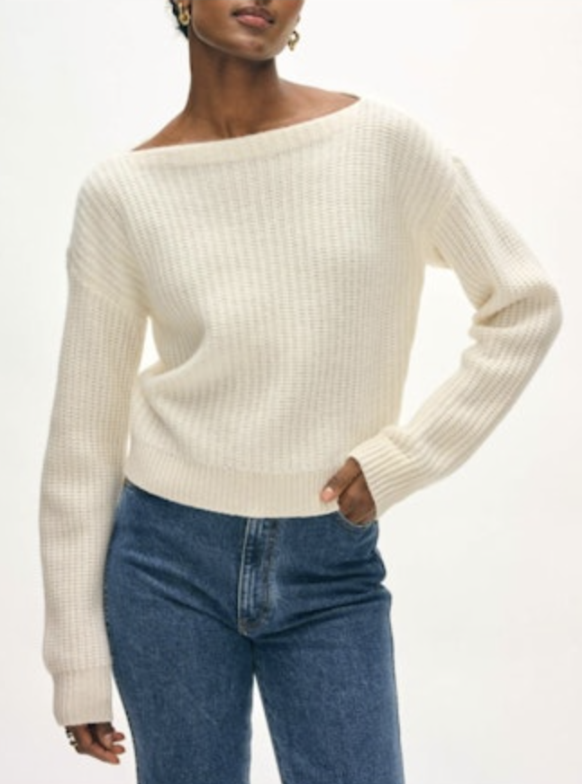 WHI Black Cashmere Boatneck Sweater