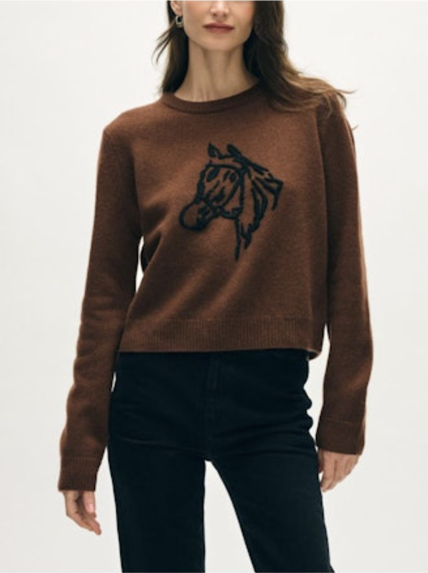 WHI Horse Embroidered Crew Sweater