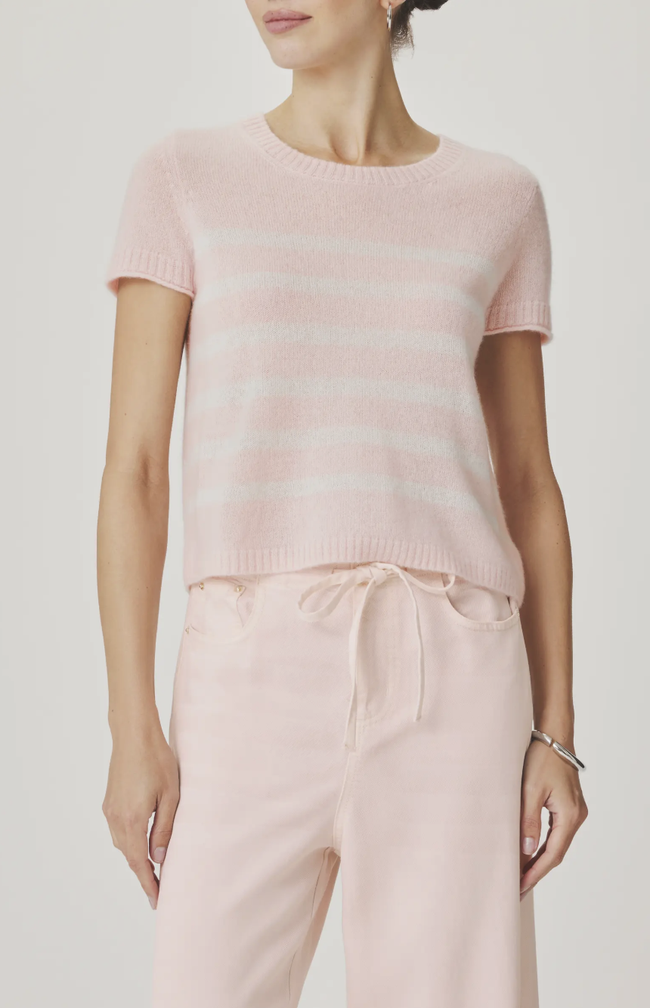 SPL Pink Striped Short Sleeve Sweater