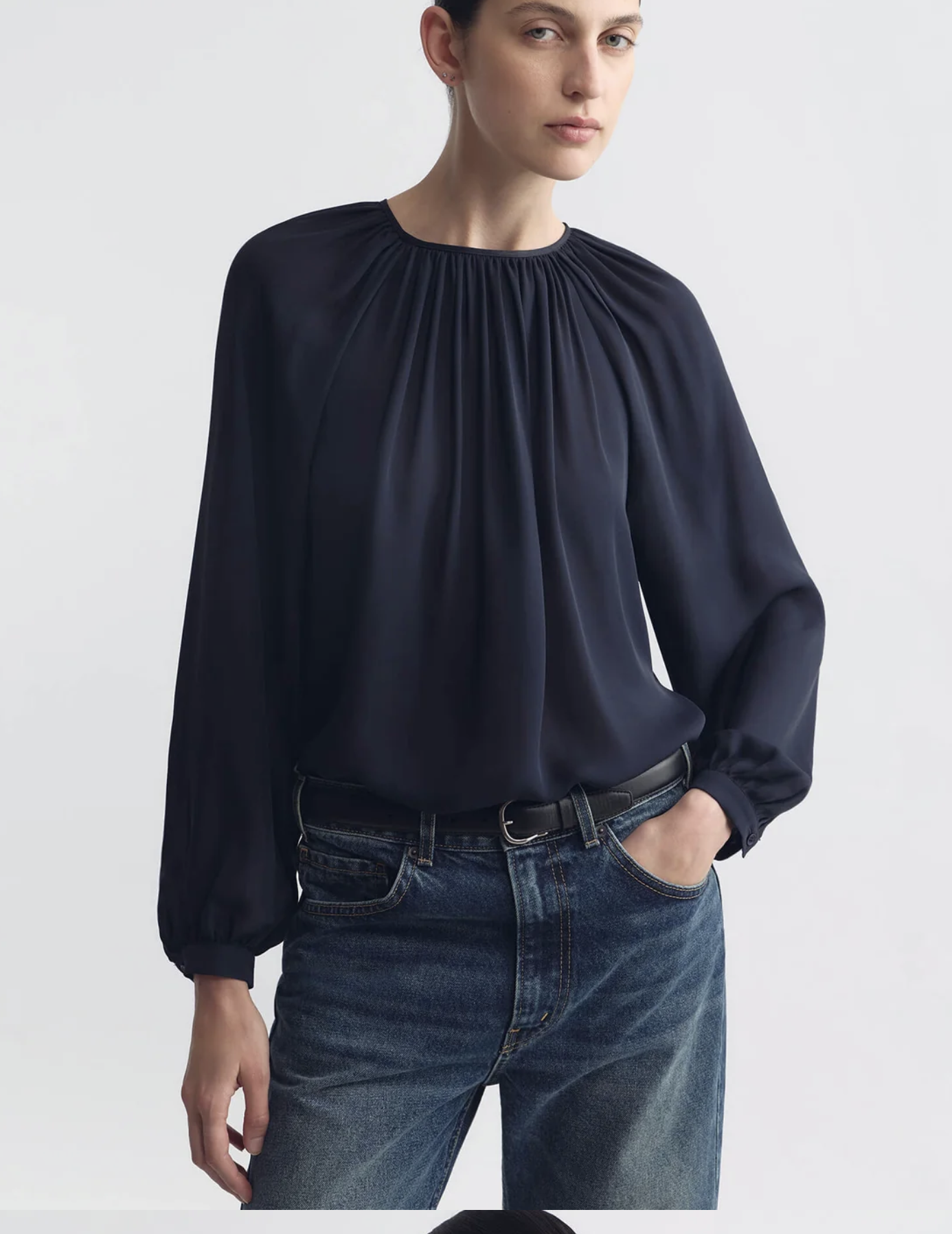 NIL Long Sleeve Shirred Blouse
