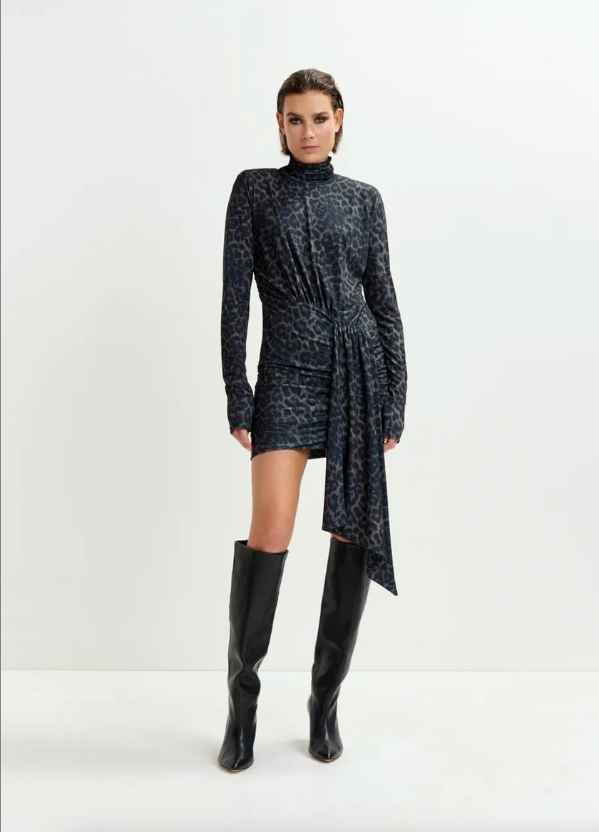 ESS Leopard Draped Mini Dress