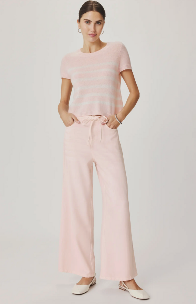 SPL Pink Striped Short Sleeve Sweater