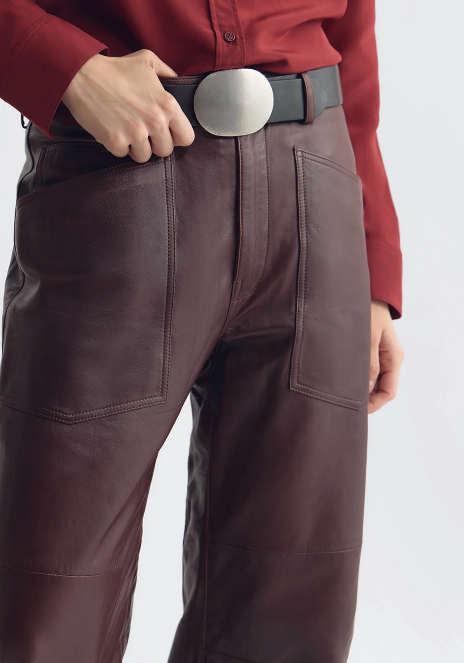NIL Merlot Leather Barrel Pants