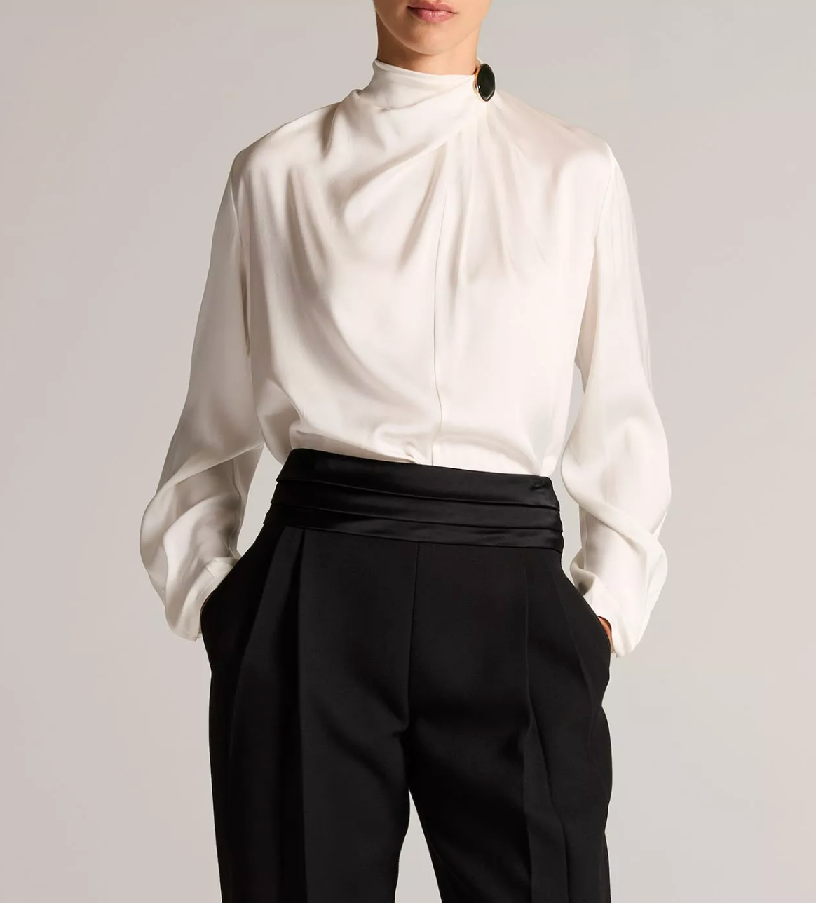 VIN Satin Blouse with Brooch