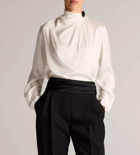 VIN Satin Blouse with Brooch