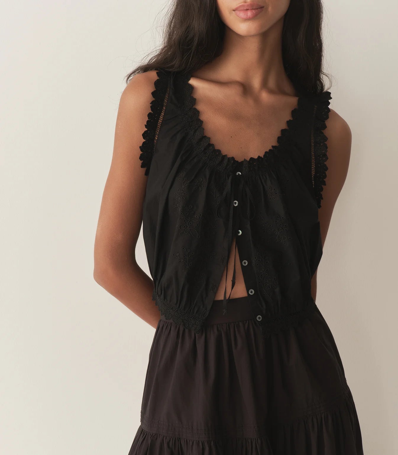 DOE Black Embroidered Top