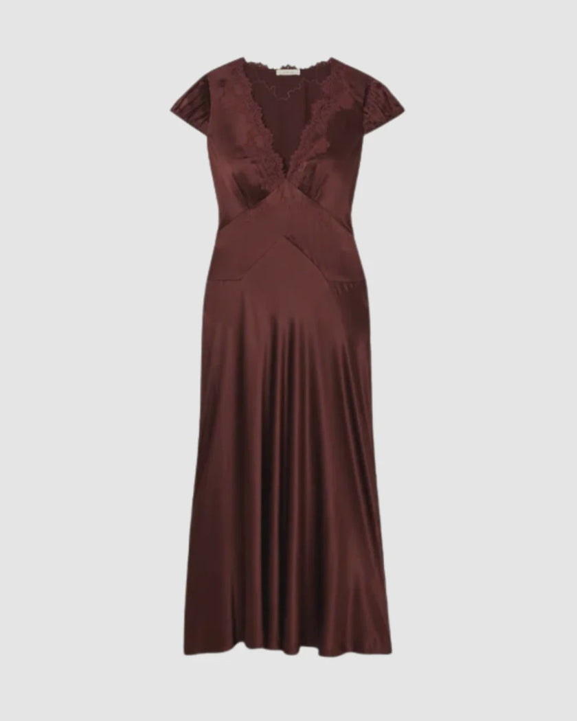 DOE Satin V Neck Midi Dress