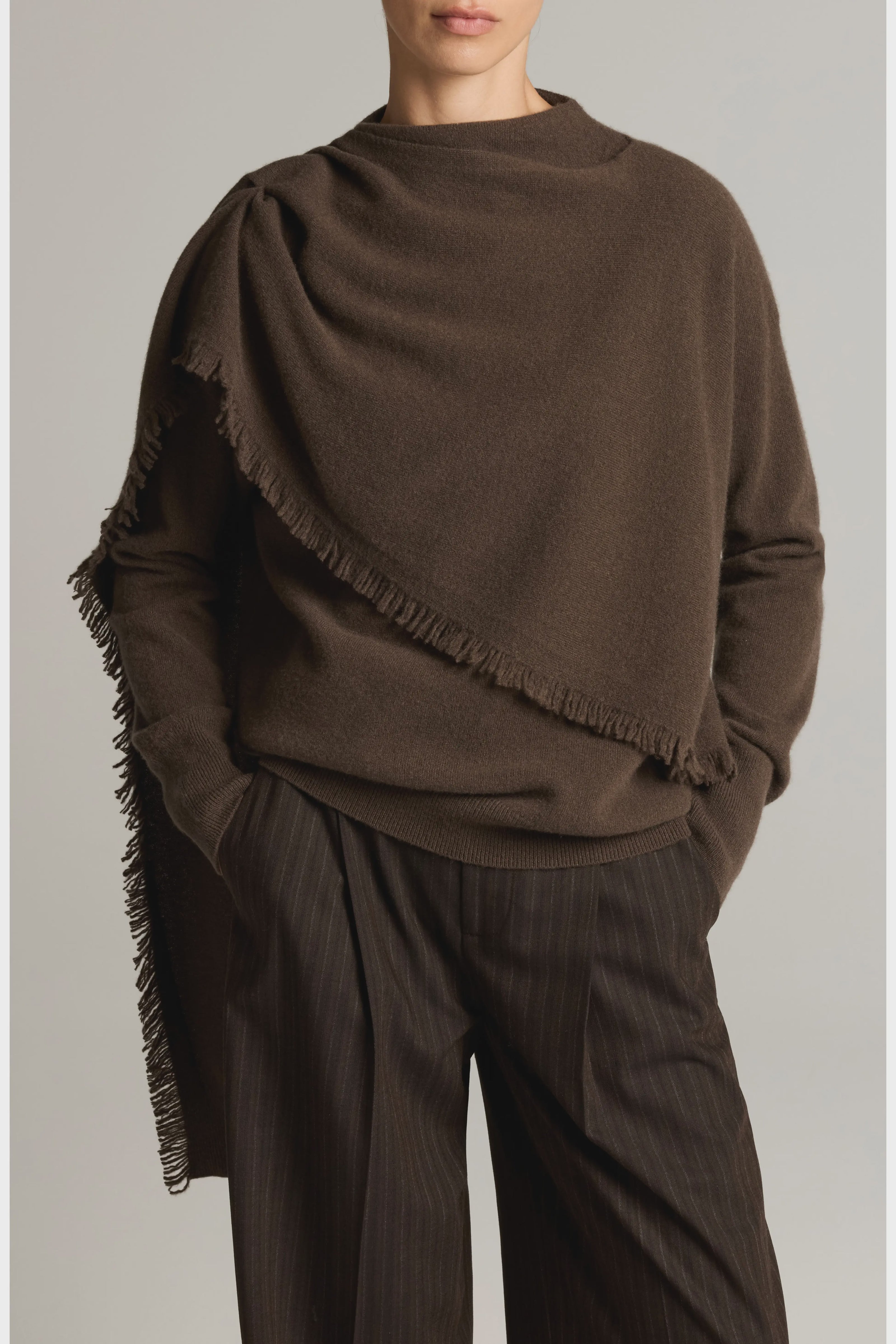 VIN Draped Fringe Scarf Sweater